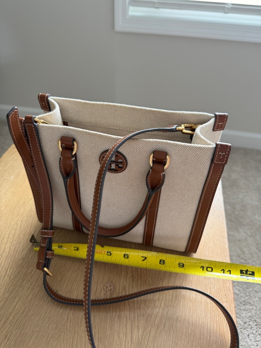 Tory Burch Beige Canvas Purse with Brown Leather Trim - Picture 8 of 13